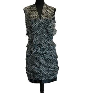 IRO Corie Grey metallic leopard print ruffle frill shift mini dress sleeveless